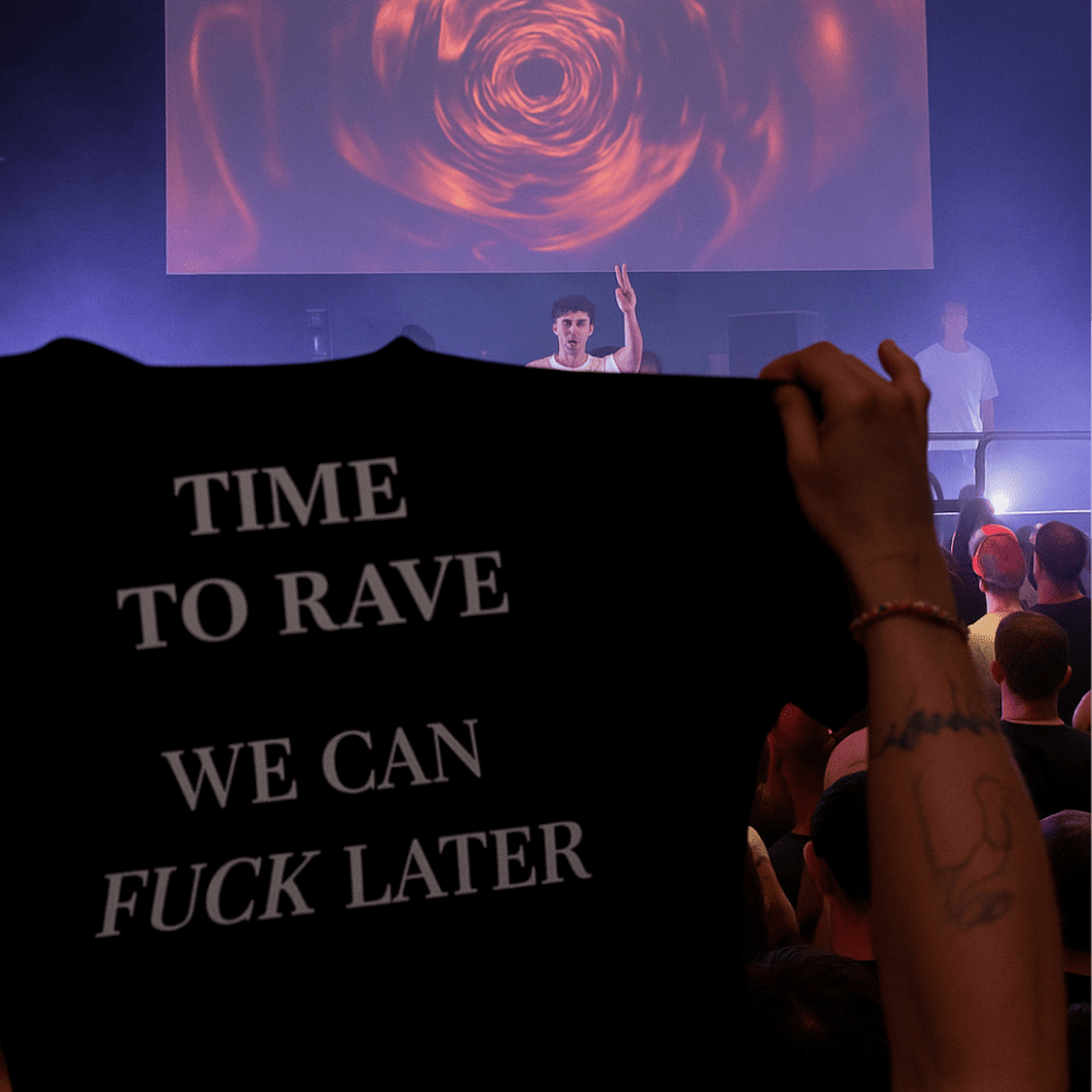 T-shirt “TIME TO RAVE – WE CAN FUCK LATER” – Act I: Genesis